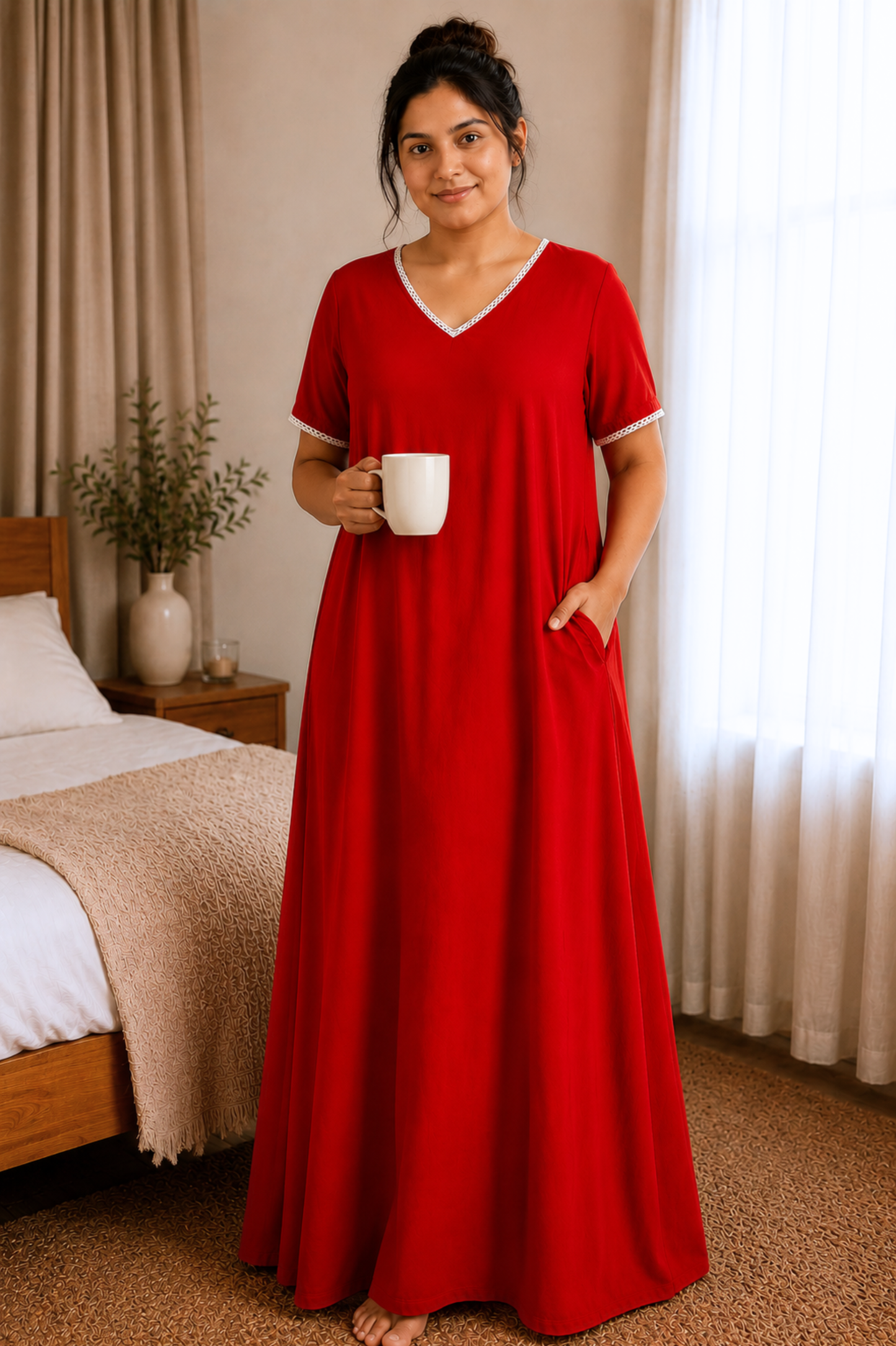 Ruby Red Rayon Night Gown