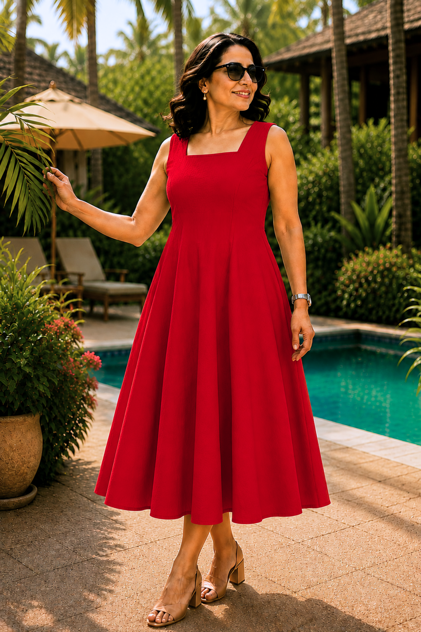 Cherry Crush Textured Dress With Pockets