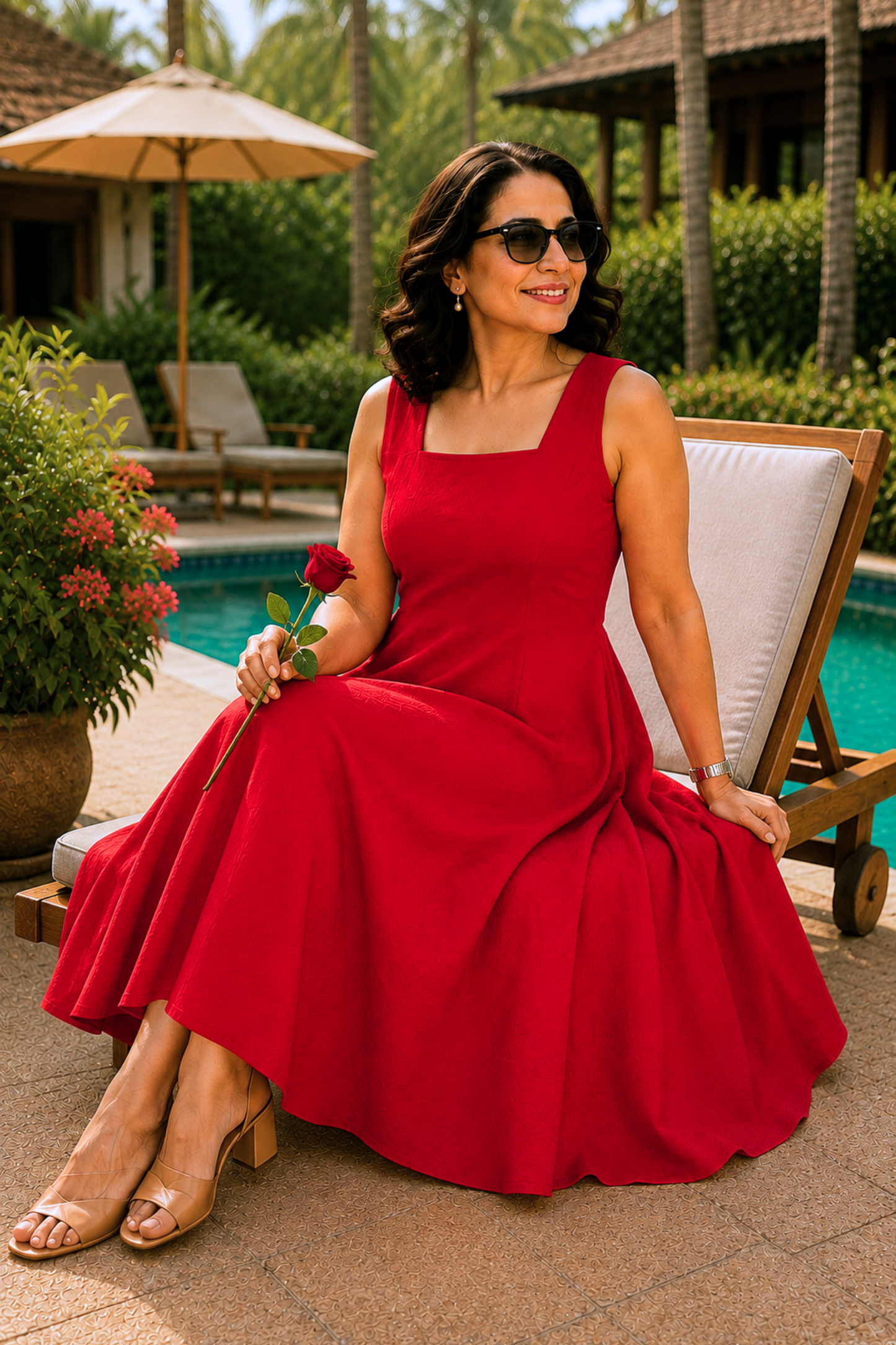 Cherry Crush Textured Dress With Pockets