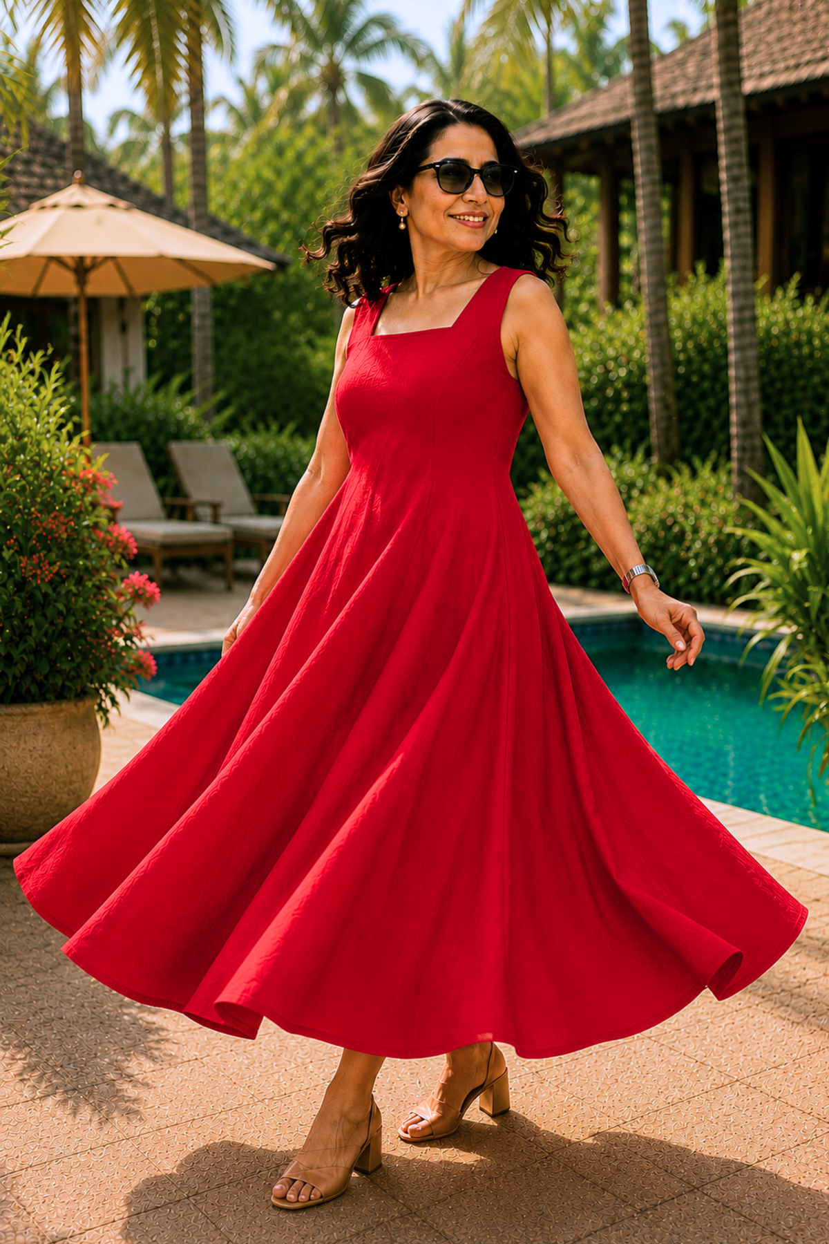 Cherry Crush Textured Dress With Pockets