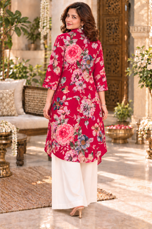 Ruby Rose Foiled Crepe Kurta With Pockets