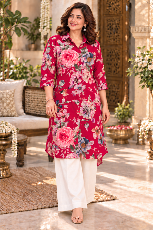 Ruby Rose Foiled Crepe Kurta With Pockets