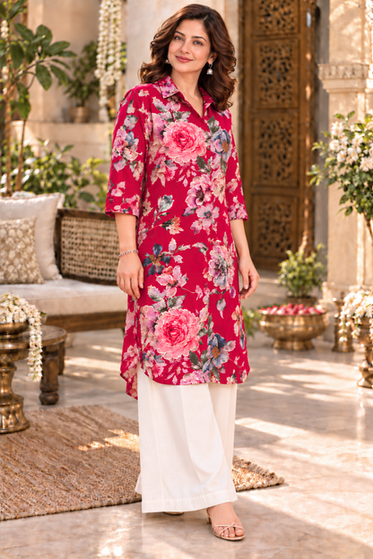Ruby Rose Foiled Crepe Kurta With Pockets