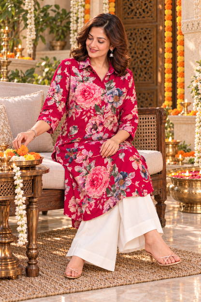 Ruby Rose Foiled Crepe Kurta With Pockets
