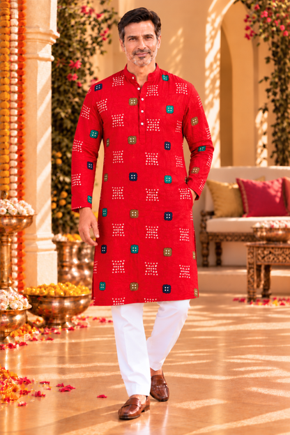Ruby Bandhani Foiled Printed Kurta