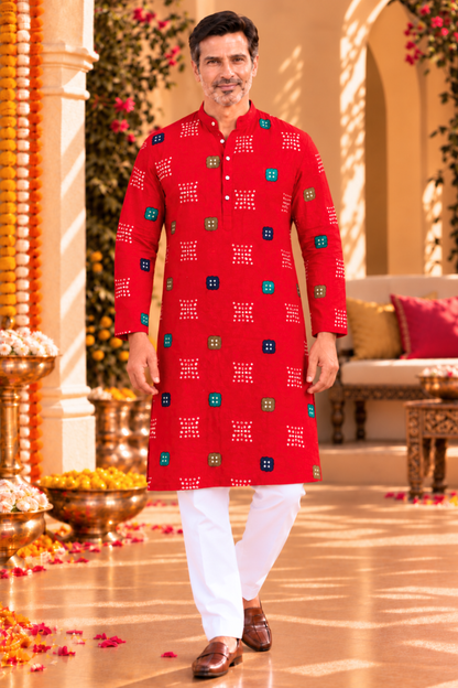 Ruby Bandhani Foiled Printed Kurta