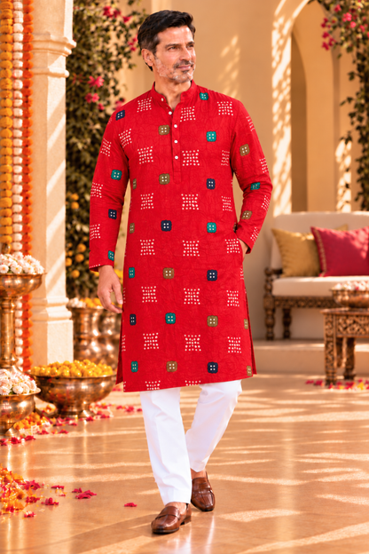 Ruby Bandhani Foiled Printed Kurta