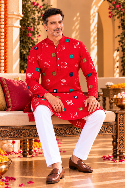 Ruby Bandhani Foiled Printed Kurta