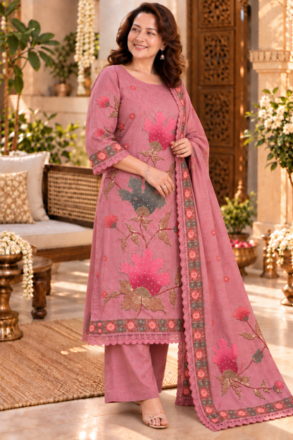 Sahar Pink Shimmer Suit With Bead Highlights