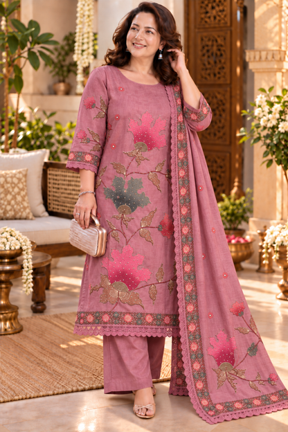 Sahar Pink Shimmer Suit With Bead Highlights