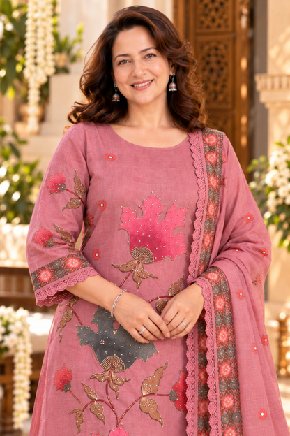 Sahar Pink Shimmer Suit With Bead Highlights