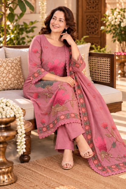 Sahar Pink Shimmer Suit With Bead Highlights