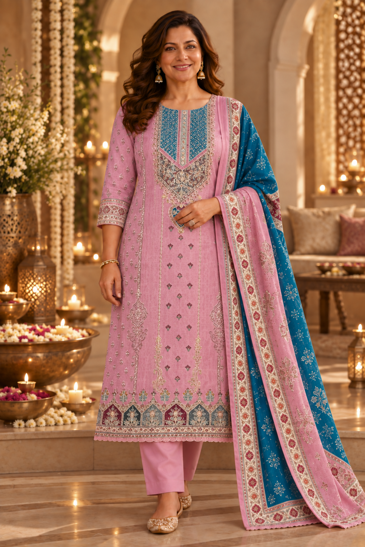 Ruhani Pink Muslin Suit with Aari Work