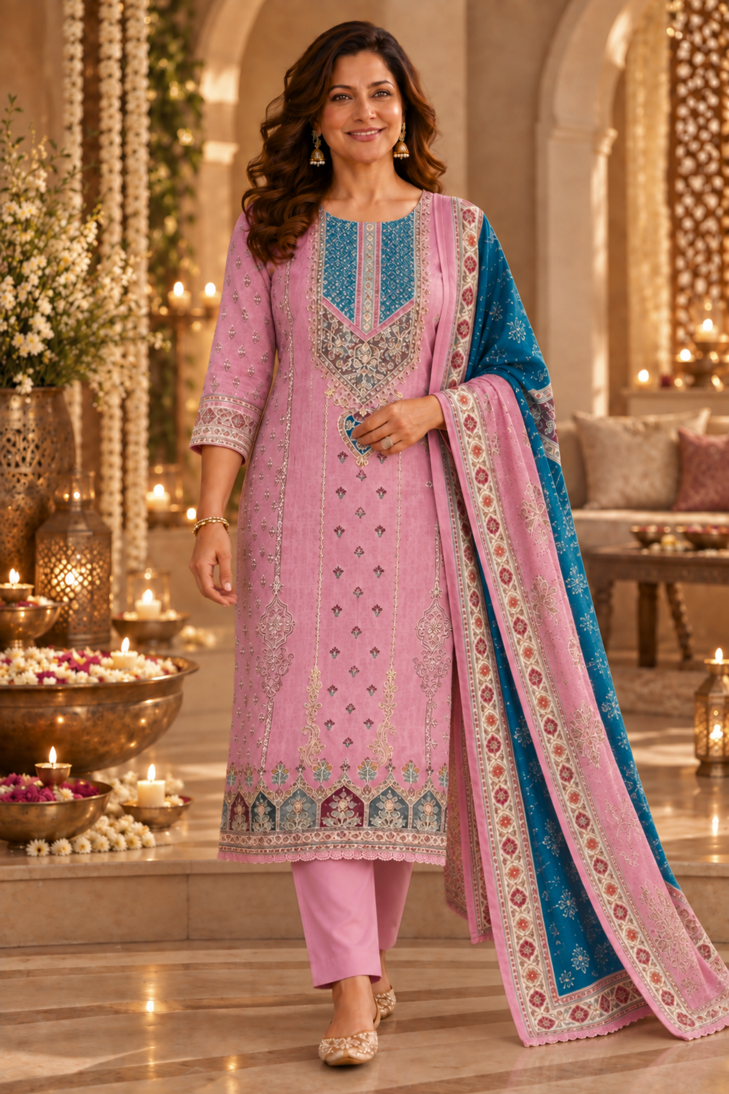 Ruhani Pink Muslin Suit with Aari Work