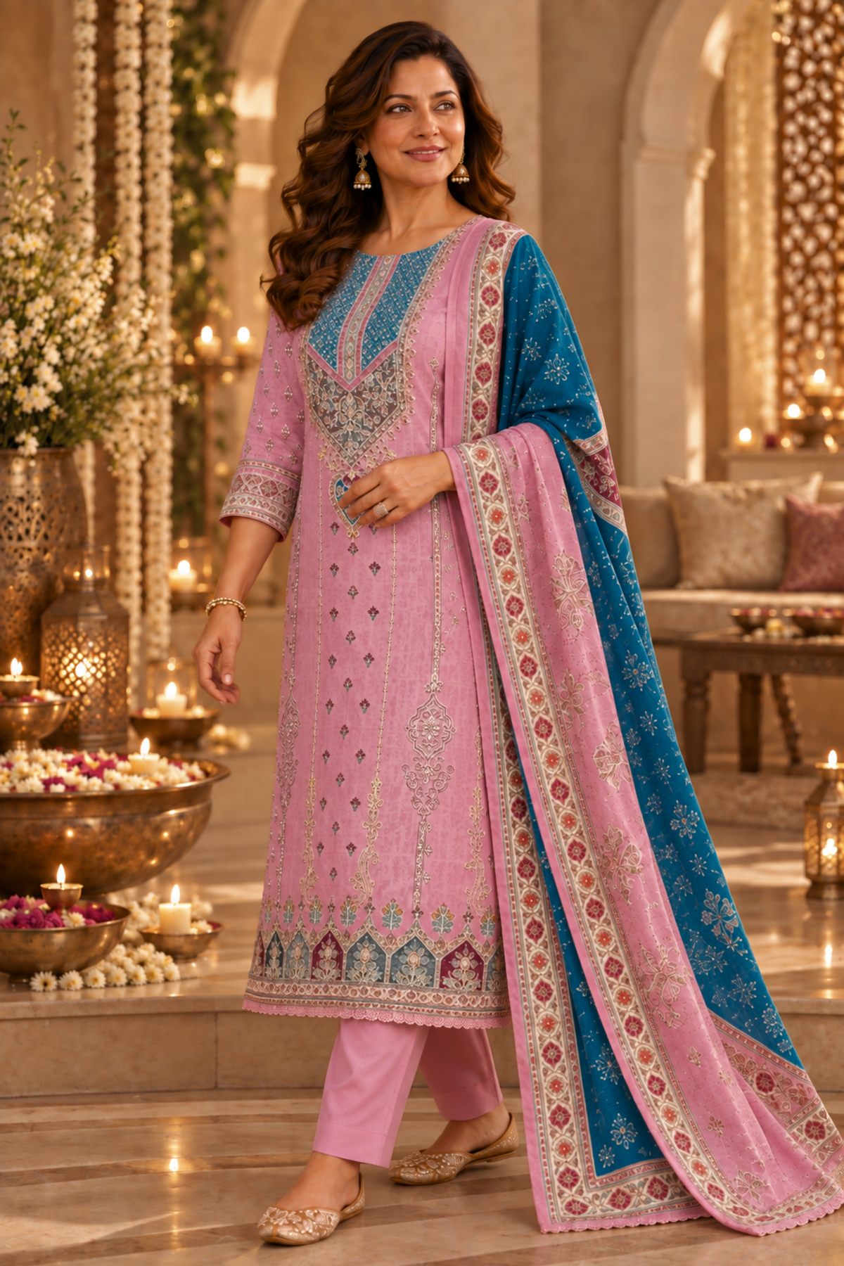 Ruhani Pink Muslin Suit with Aari Work