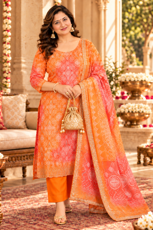 Ruhani Rang Bandhej Suit Set