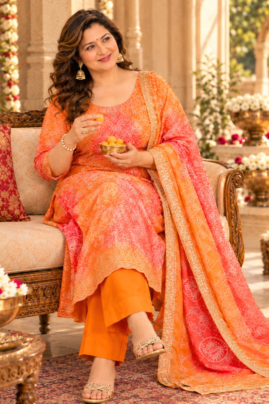 Ruhani Rang Bandhej Suit Set