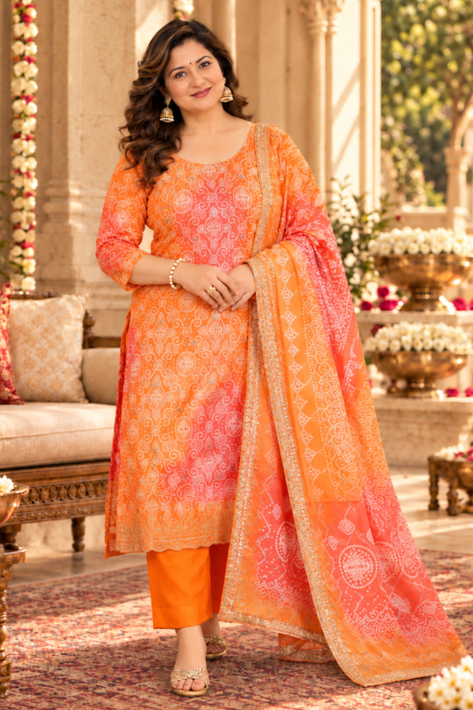 Ruhani Rang Bandhej Suit Set