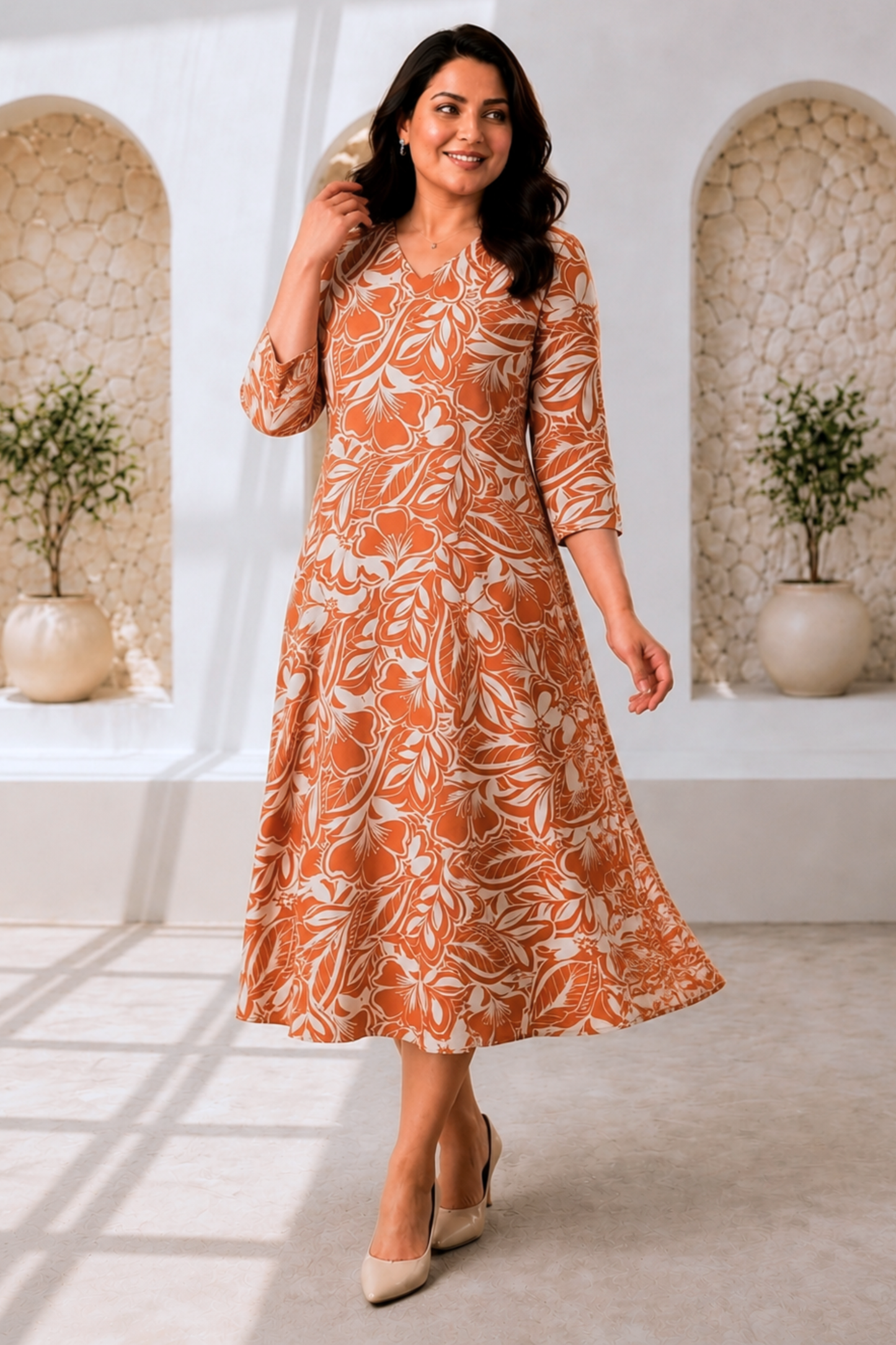 Rustic Bloom Floral Calf Dress