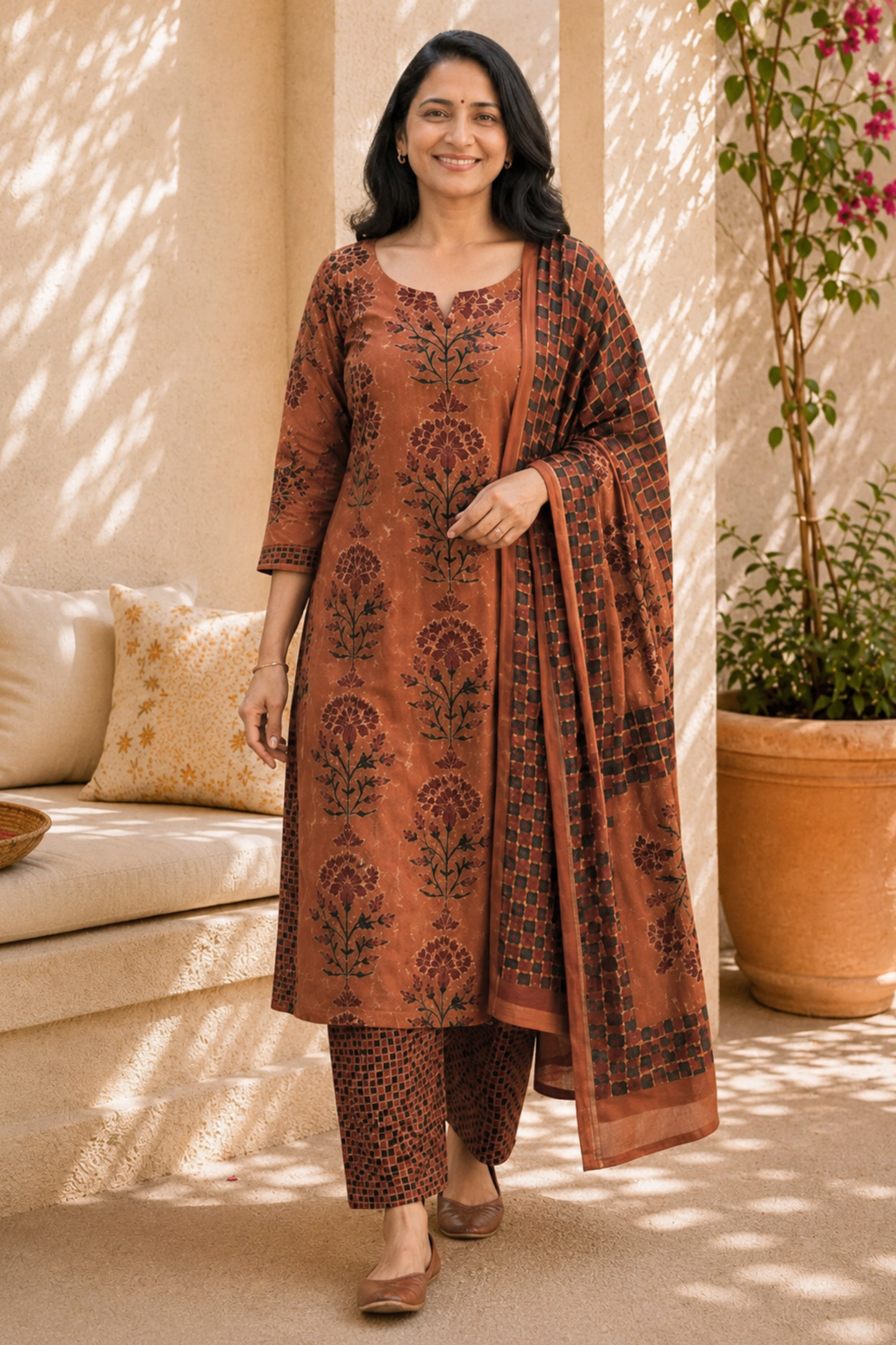 Rust Brown Bagh Cotton Suit Set