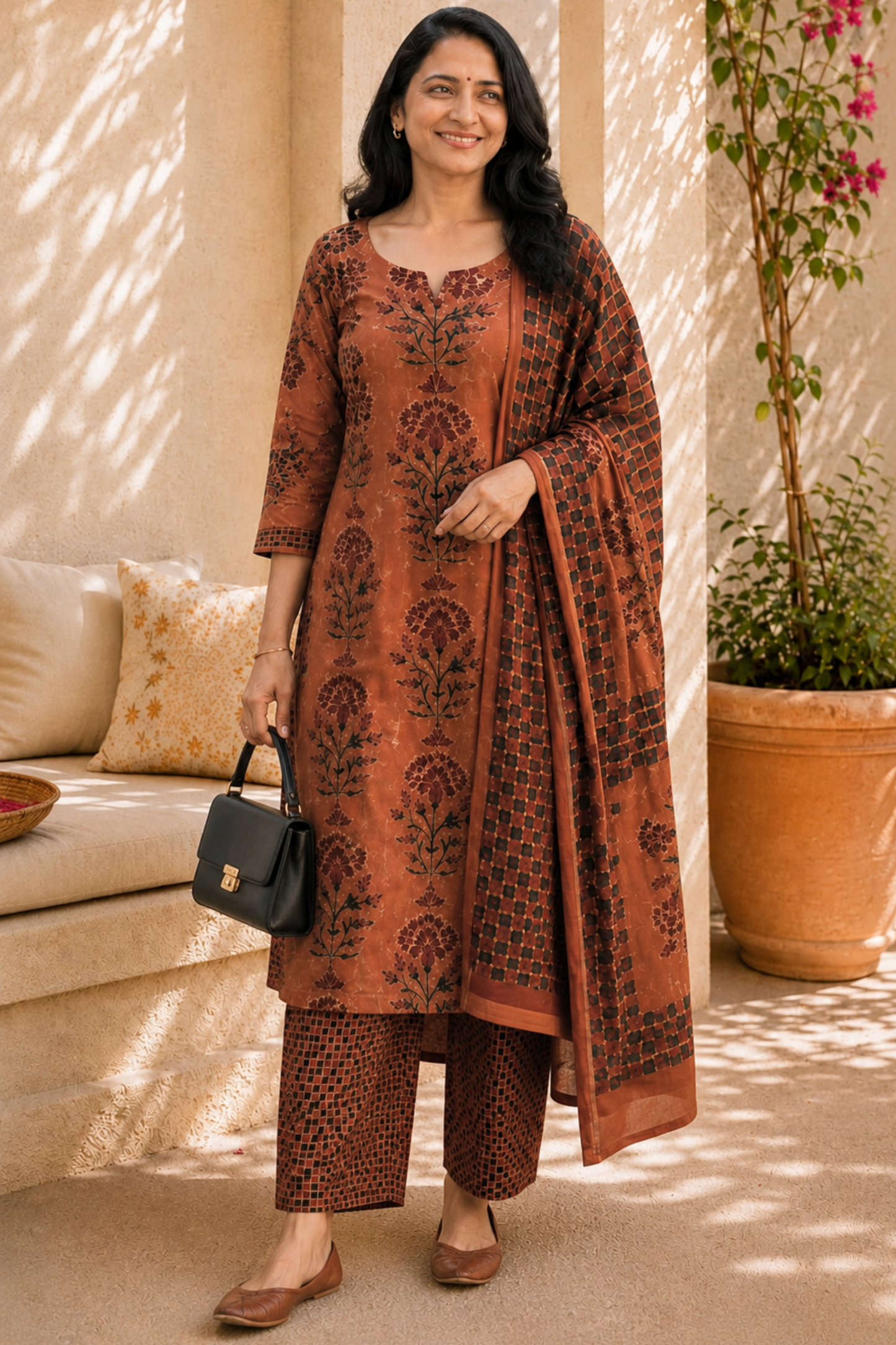 Rust Brown Bagh Cotton Suit Set
