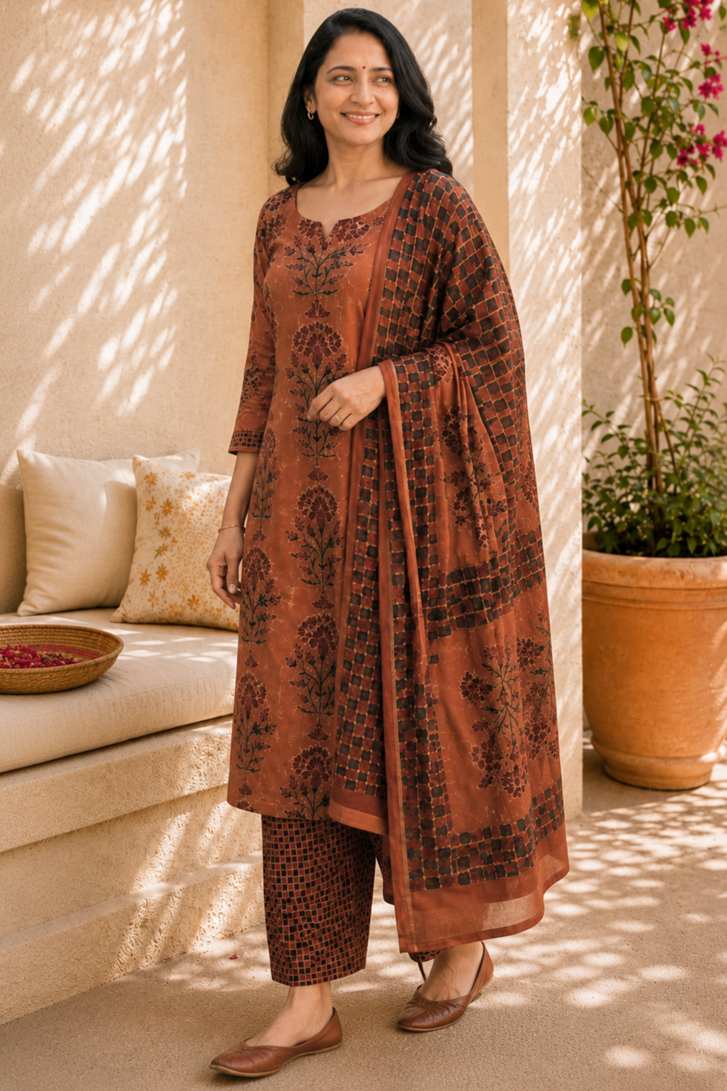 Rust Brown Bagh Cotton Suit Set