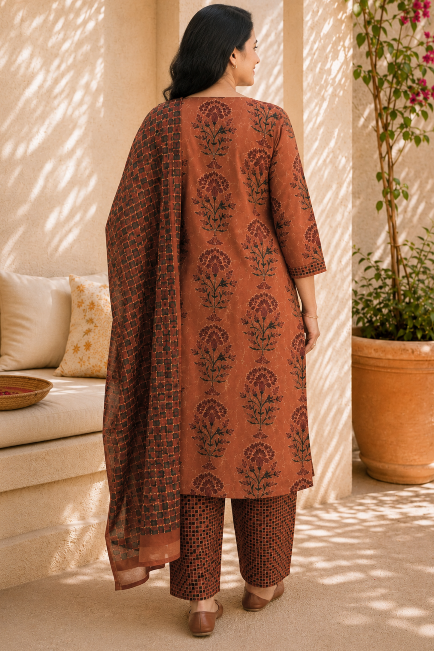 Rust Brown Bagh Cotton Suit Set