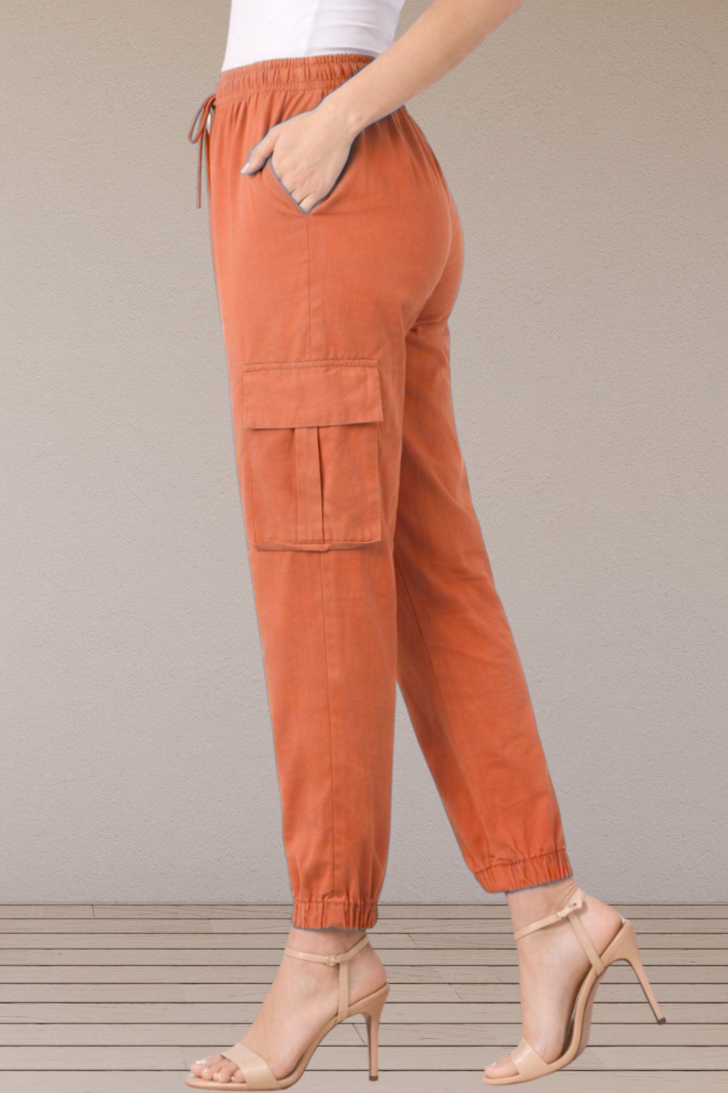 Rust Cotton Cargo Pants