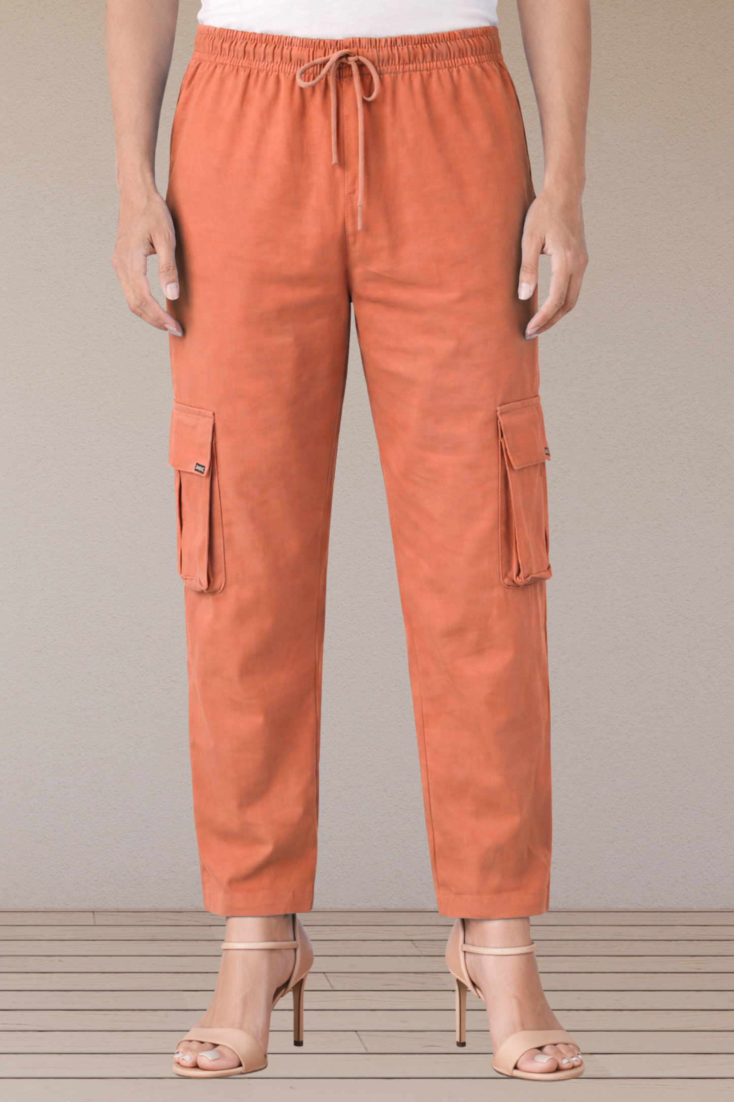 Rust Cotton Cargo Pants
