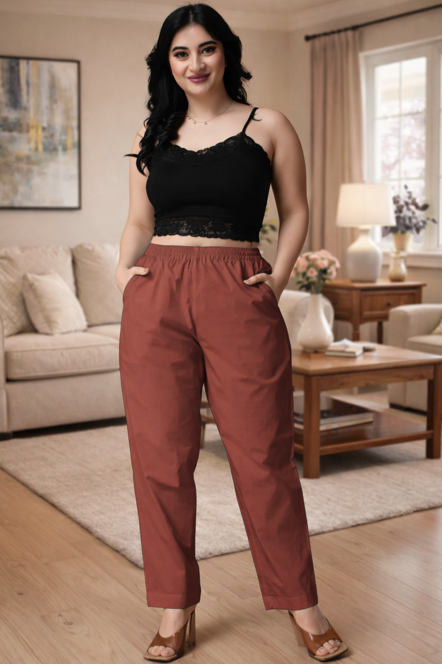 Rust Cotton Kurti Pant
