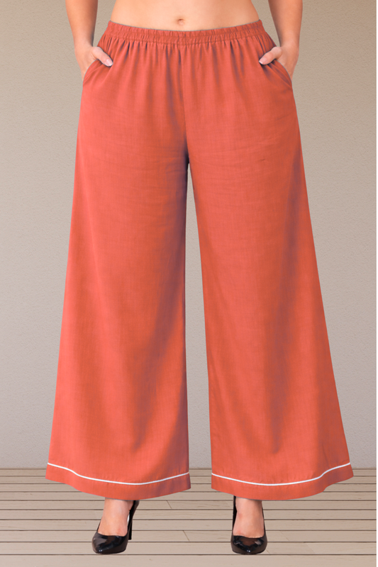 Rust Detailed Hemline Rayon Palazzo