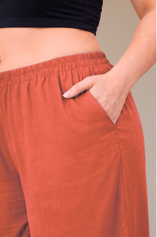 Rust Detailed Hemline Rayon Palazzo