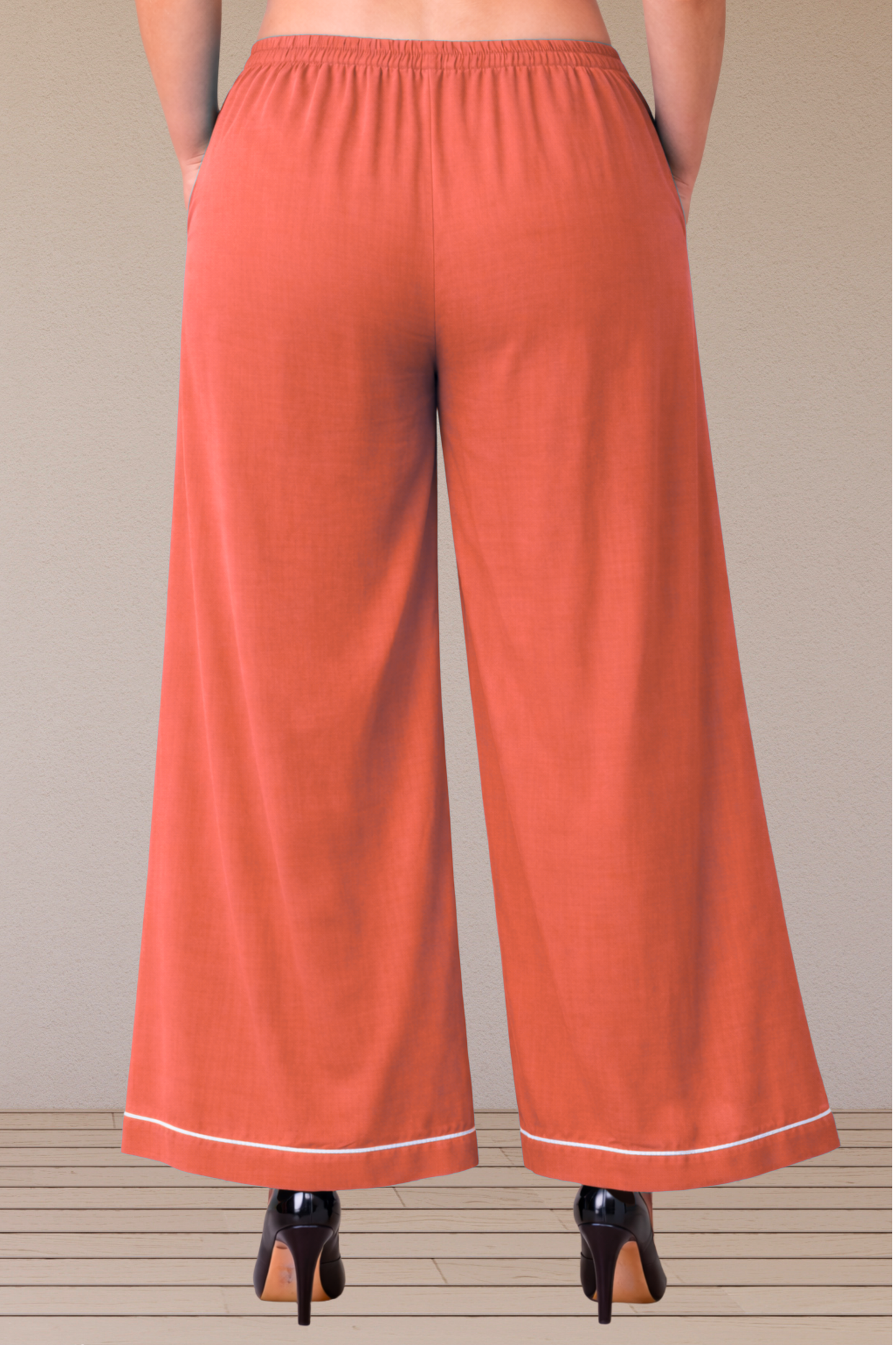 Rust Detailed Hemline Rayon Palazzo