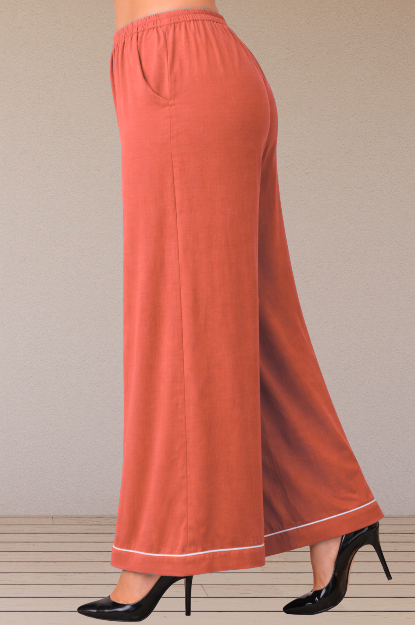 Rust Detailed Hemline Rayon Palazzo