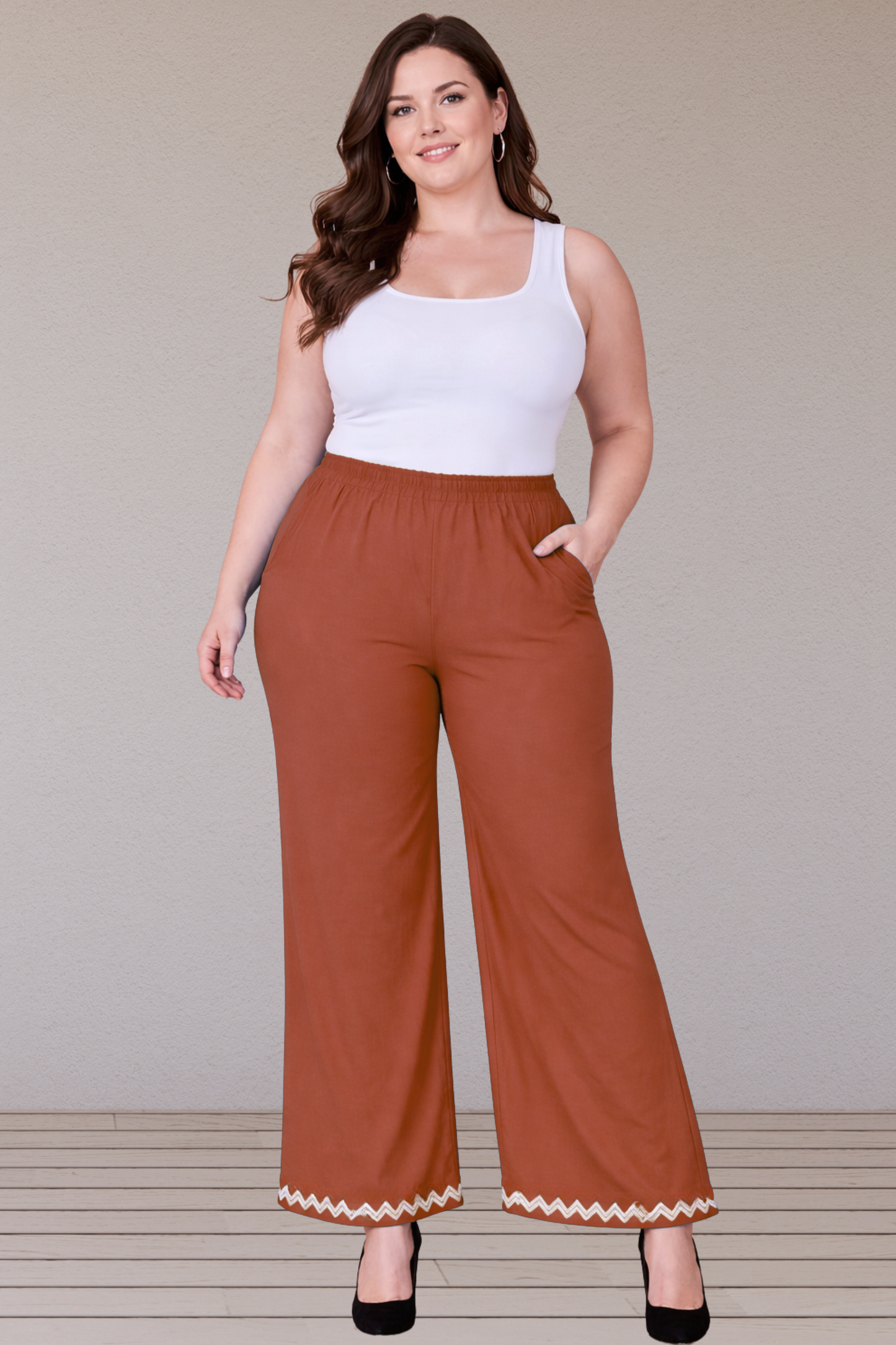 Rust Embellished Cotton Palazzo