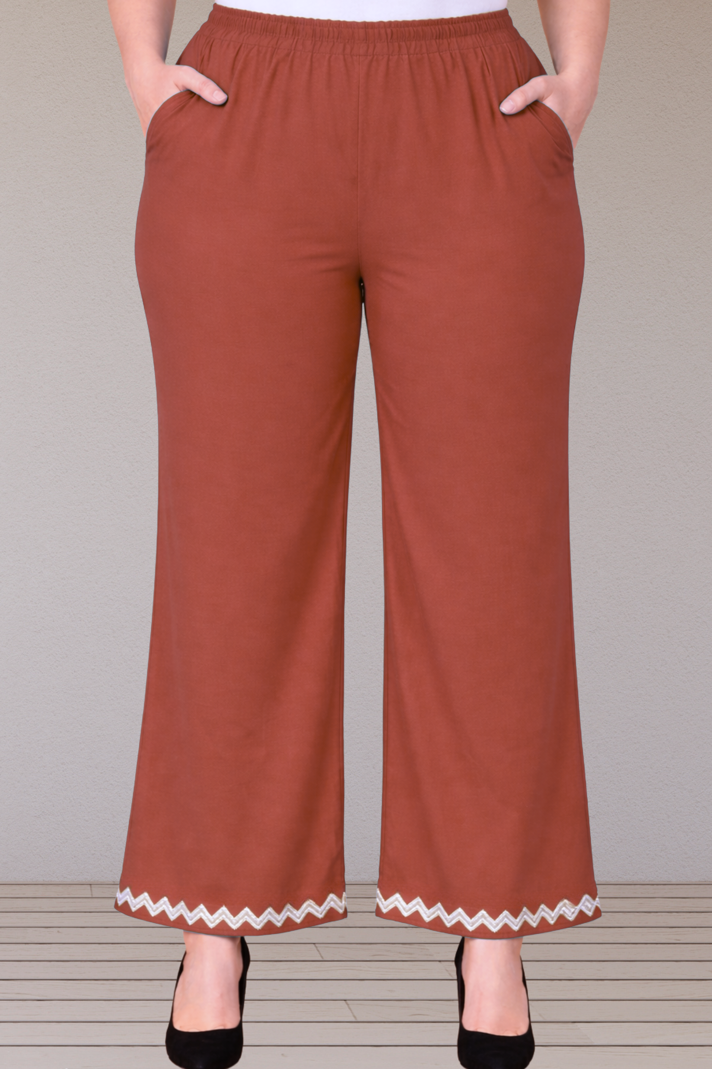 Rust Embellished Cotton Palazzo