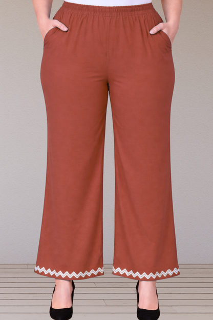 Rust Embellished Cotton Palazzo