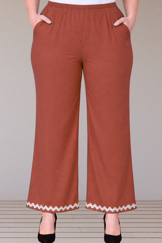 Rust Embellished Cotton Palazzo