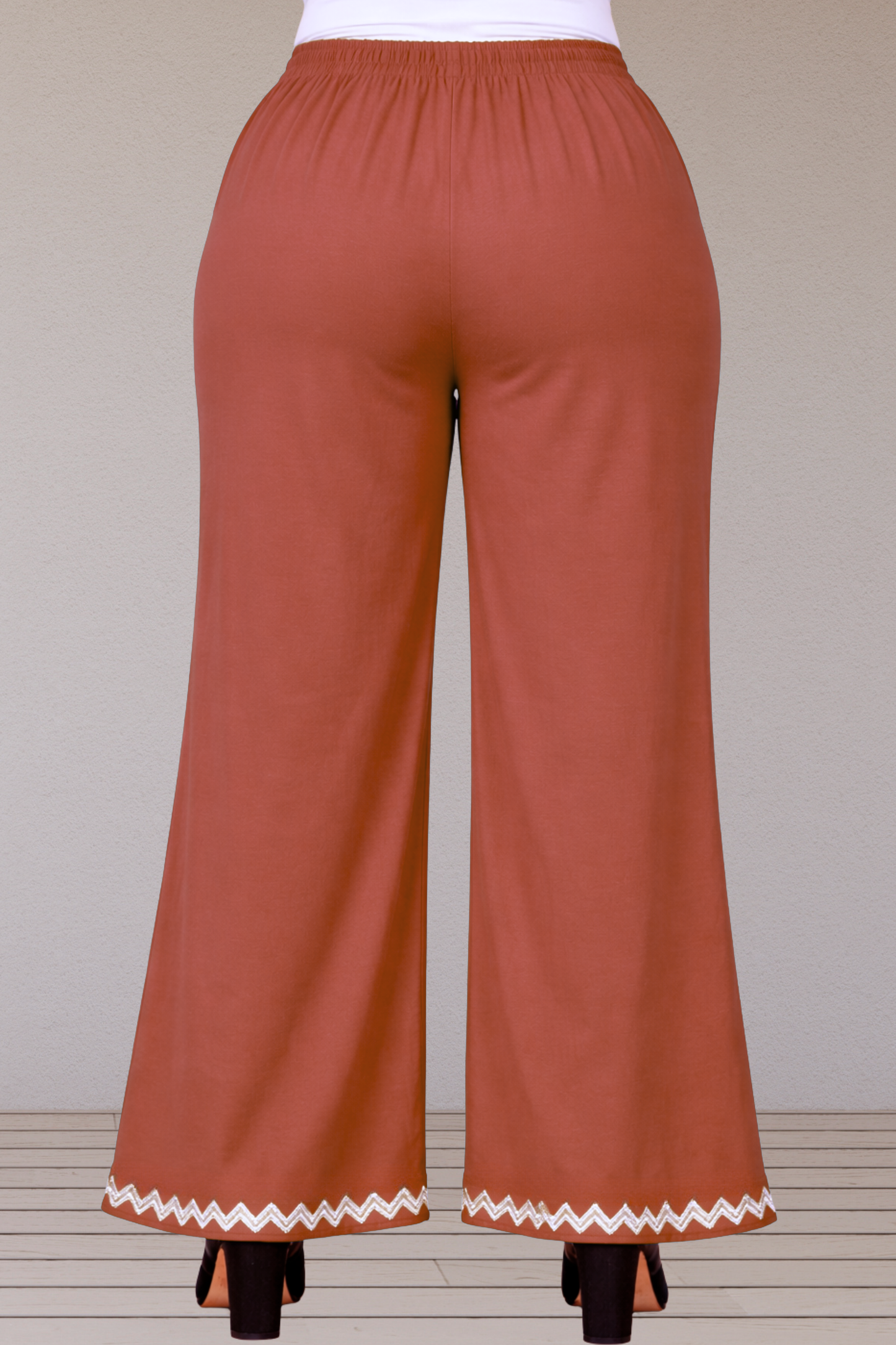 Rust Embellished Cotton Palazzo