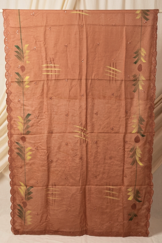 Rust Hand Painted Mul Cotton Dupatta