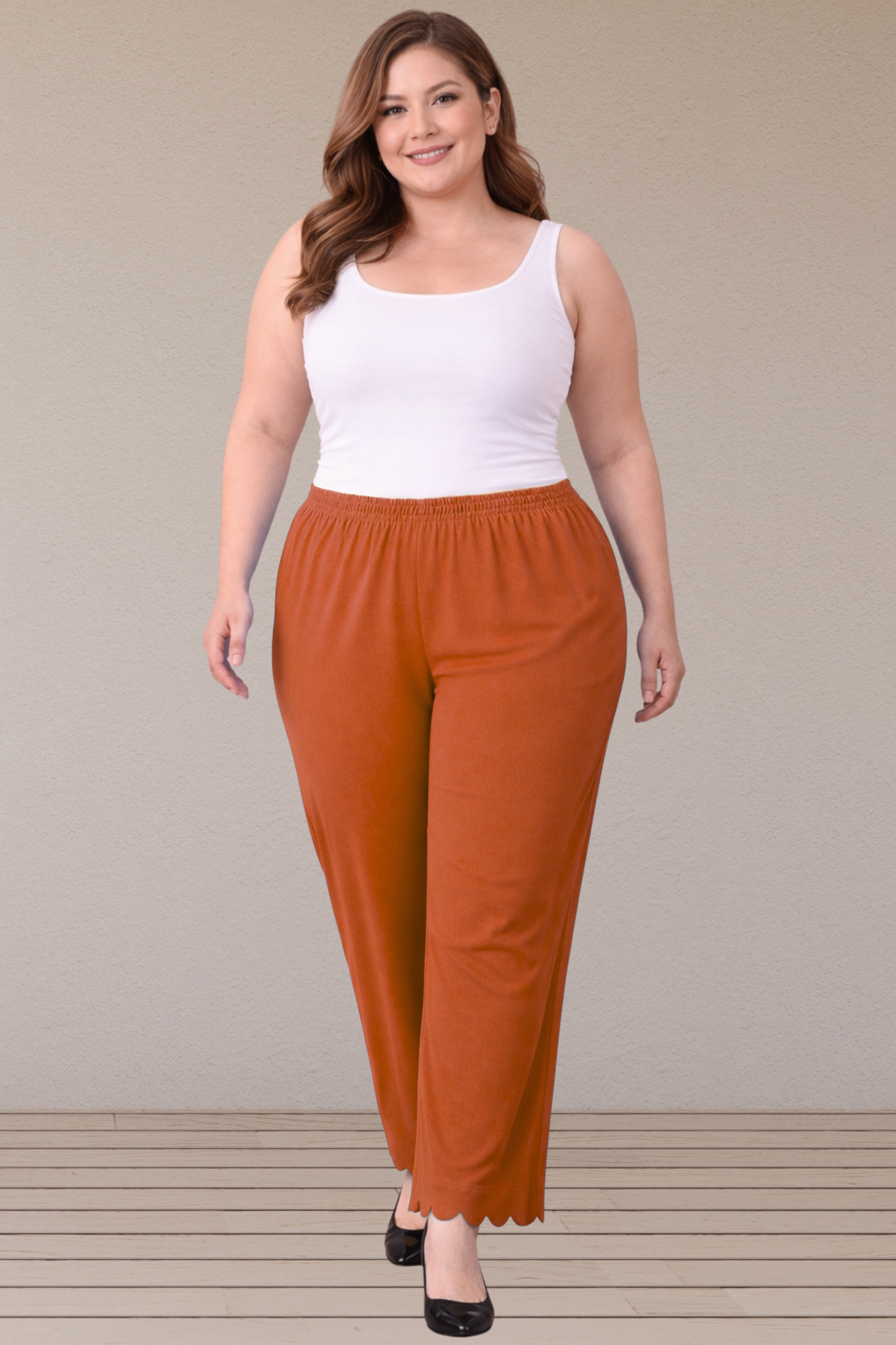 Rust Scallop Cut Palazzo