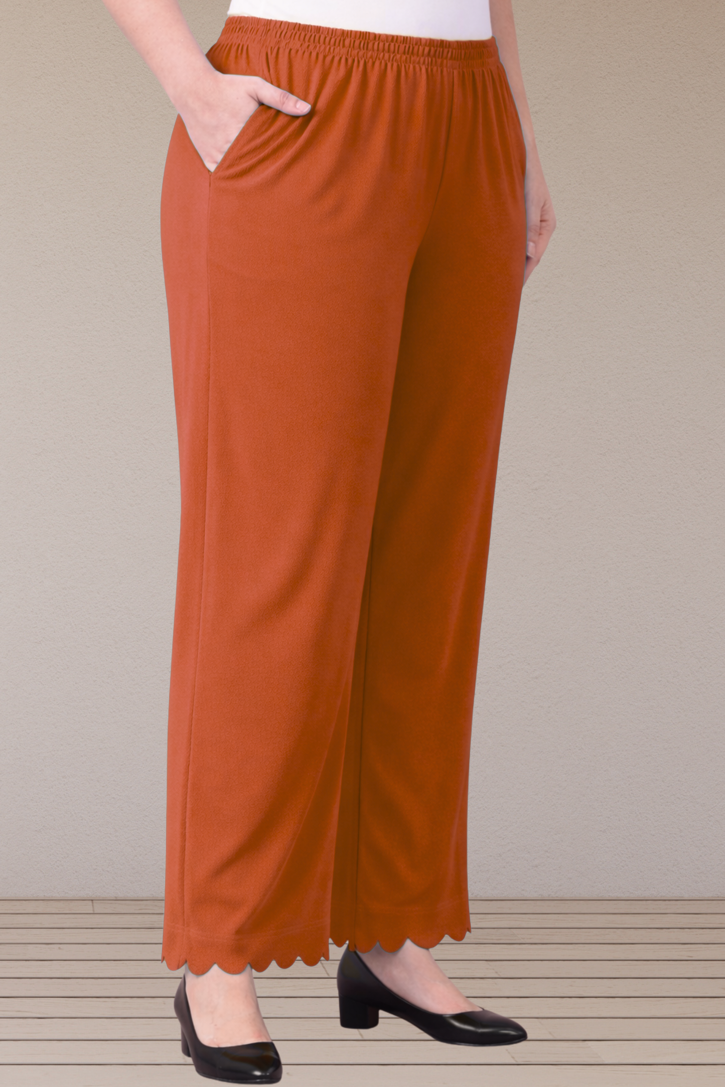 Rust Scallop Cut Palazzo