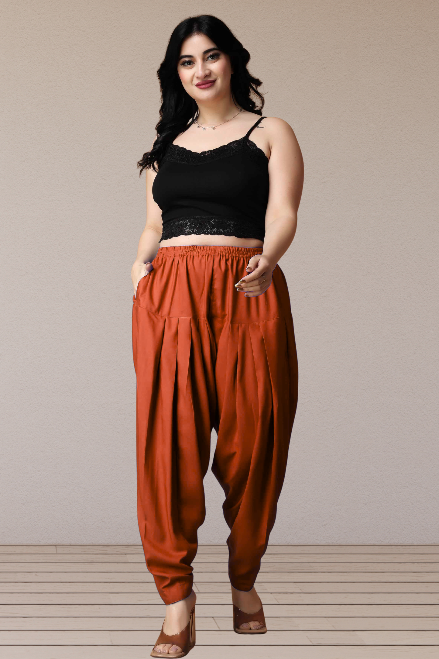 Rust Straight Rayon Salwar Pants