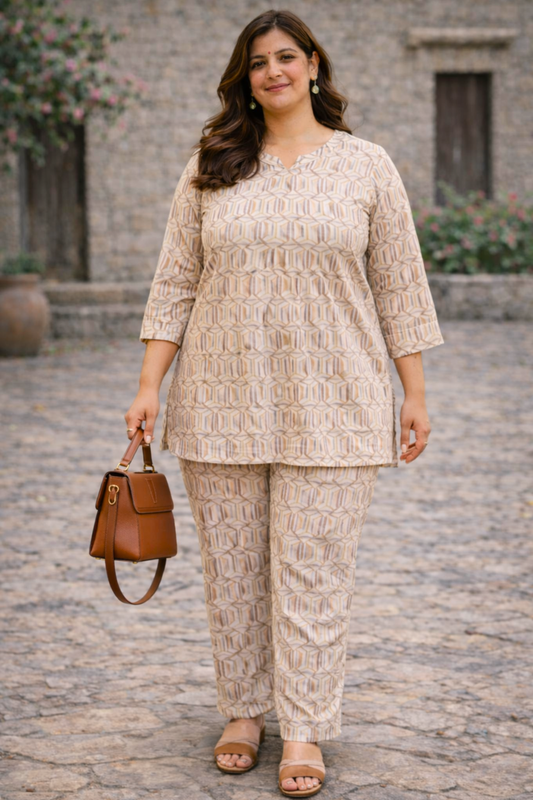 Rustic Beige Printed Co-ord Set
