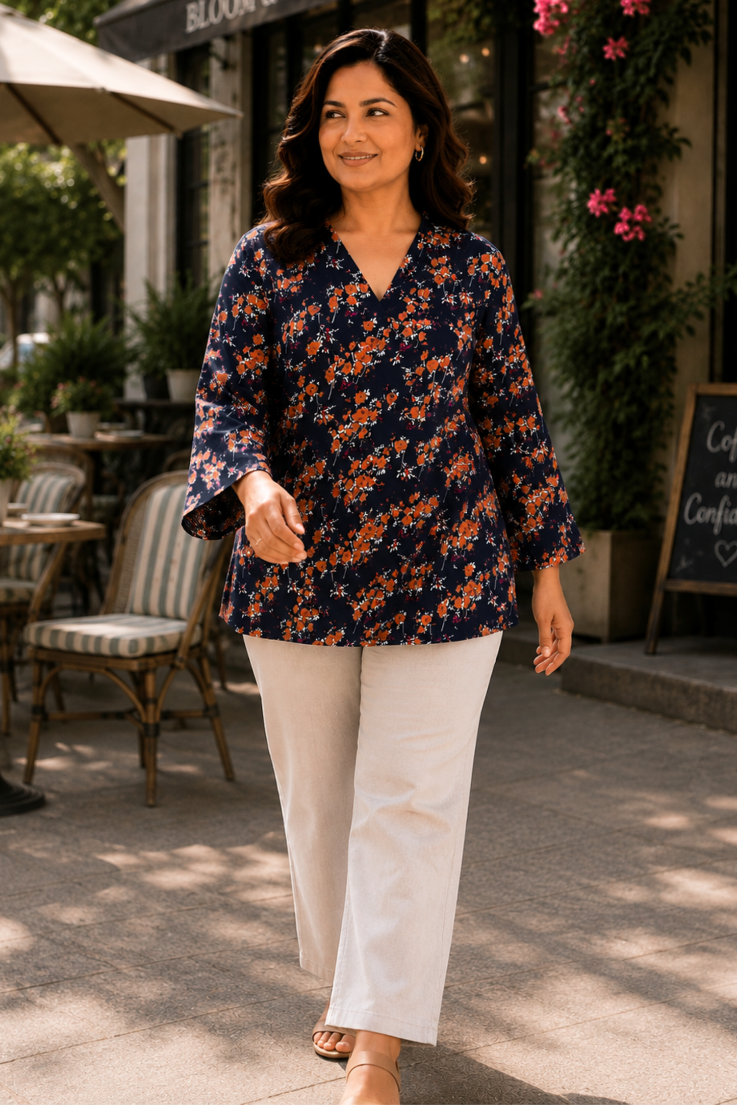Rustic Bloom Floral Mandarin Top