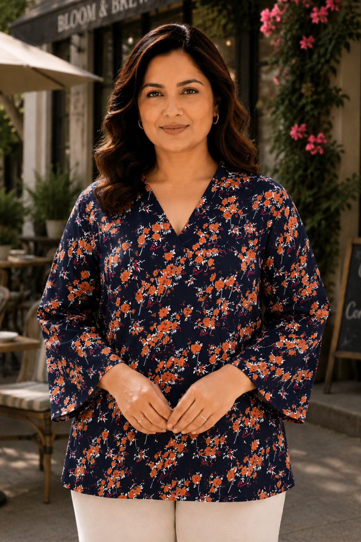 Rustic Bloom Floral Mandarin Top