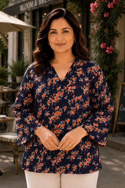Rustic Bloom Floral Mandarin Top