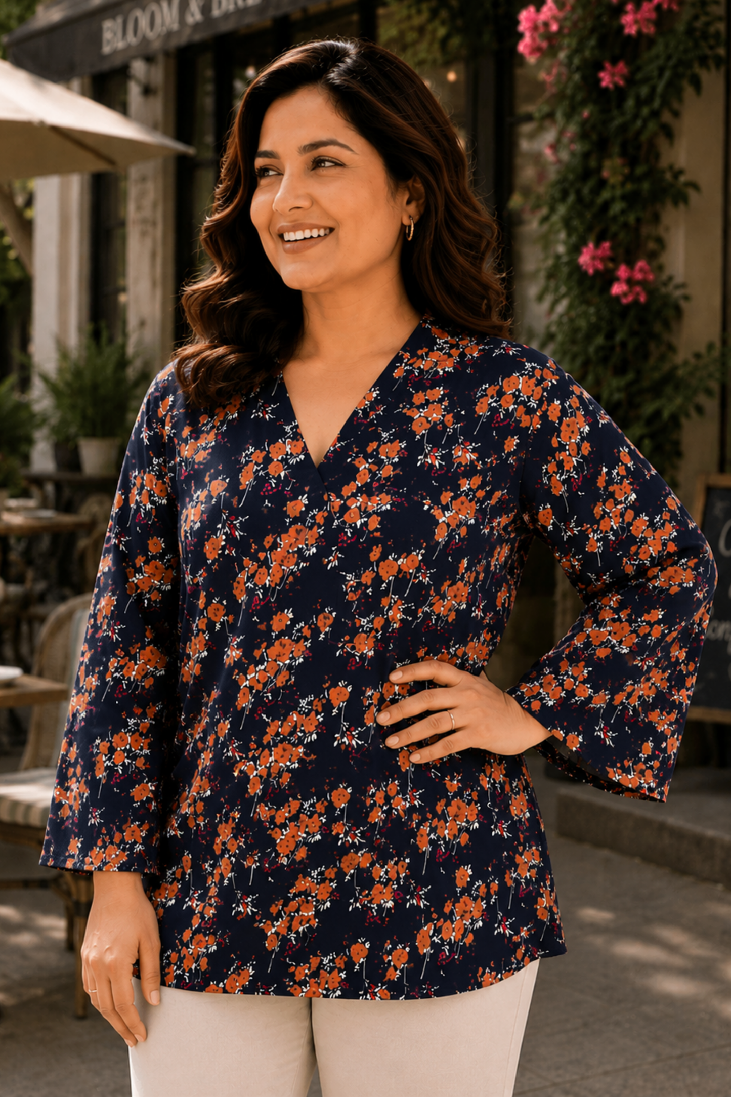 Rustic Bloom Floral Mandarin Top