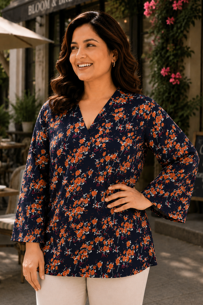 Rustic Bloom Floral Mandarin Top