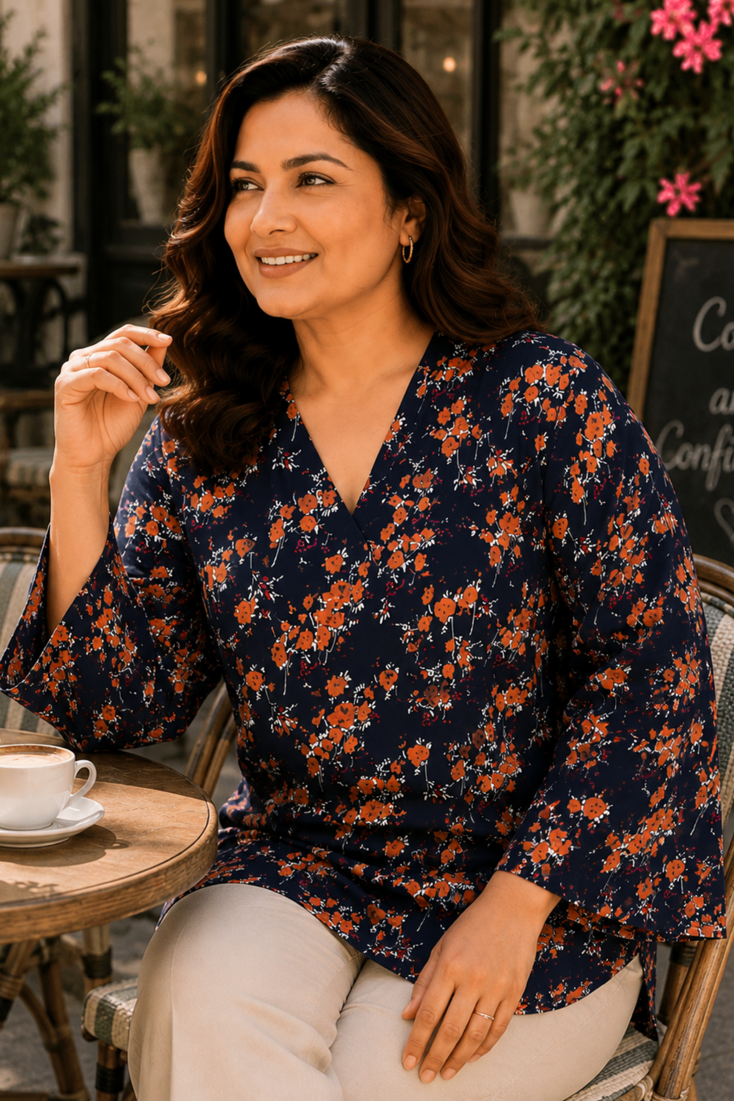 Rustic Bloom Floral Mandarin Top